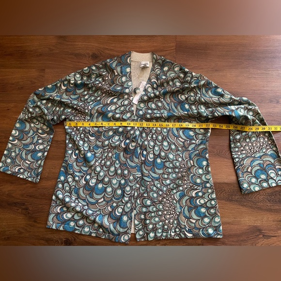 NWT- Chicos  Cardigan Long Sleeve Sweater One Button Peacock Pattern Sparkle - Picture 4 of 8